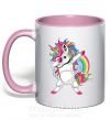 Чашка з кольоровою ручкою Hyping unicorn Ніжно рожевий фото
