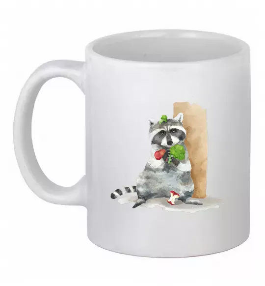 Чашка керамічна Єнот їсть Білий фото