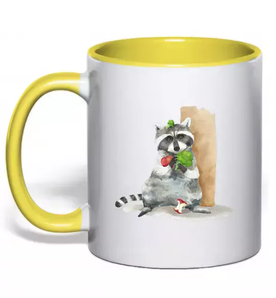 Чашка з кольоровою ручкою Єнот їсть Сонячно жовтий фото