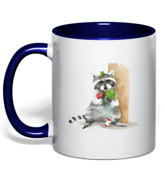 Чашка з кольоровою ручкою Єнот їсть Глибокий темно-синій фото