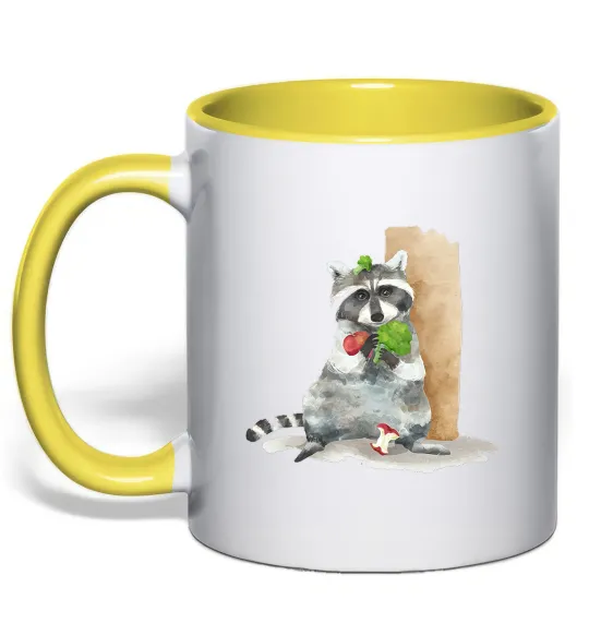 Чашка с цветной ручкой Єнот їсть Лимонный фото