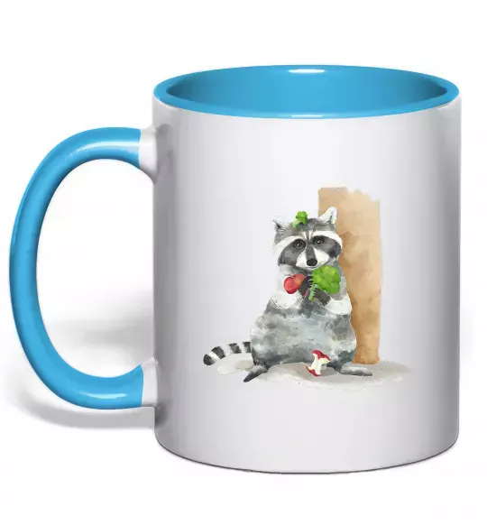 Чашка з кольоровою ручкою Єнот їсть Блакитний фото