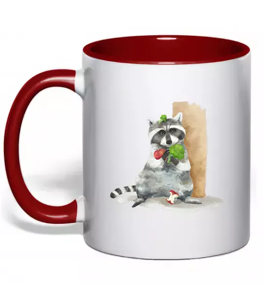 Чашка з кольоровою ручкою Єнот їсть Червоний фото