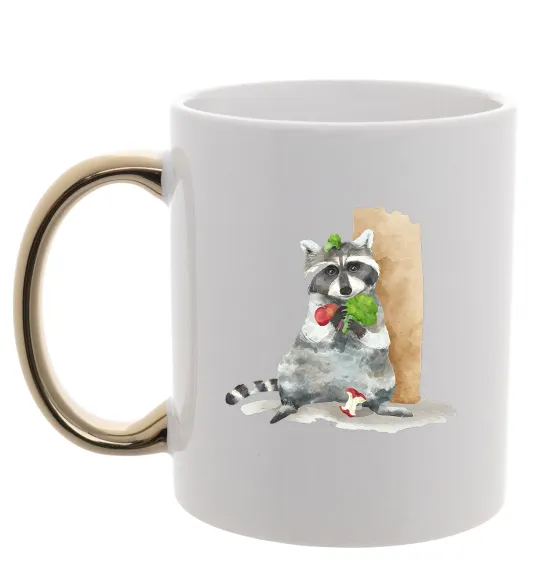 Чашка з кольоровою ручкою Єнот їсть Золото фото