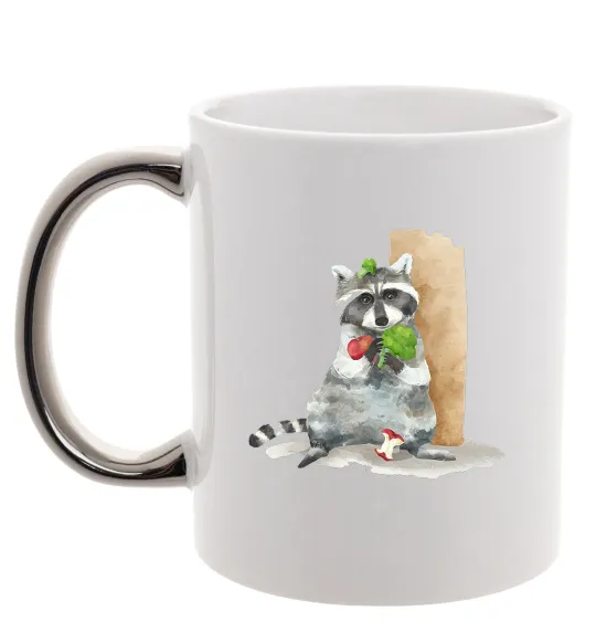 Чашка з кольоровою ручкою Єнот їсть Срібло фото