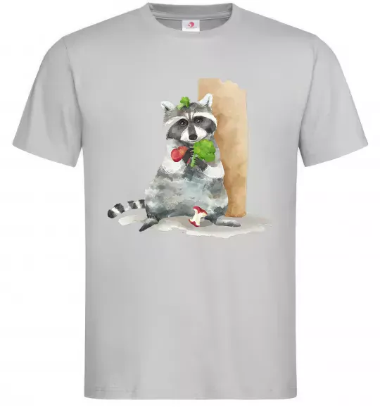 Чоловіча футболка Єнот їсть Сірий фото