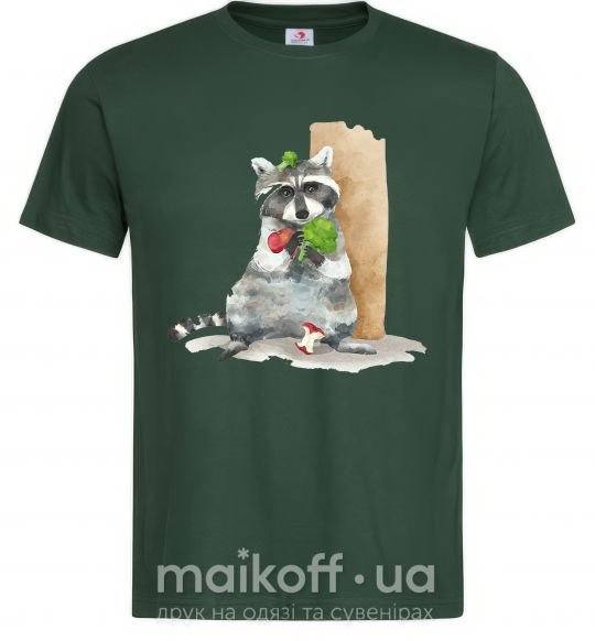 Мужская футболка Енот ест Темно-зеленый фото