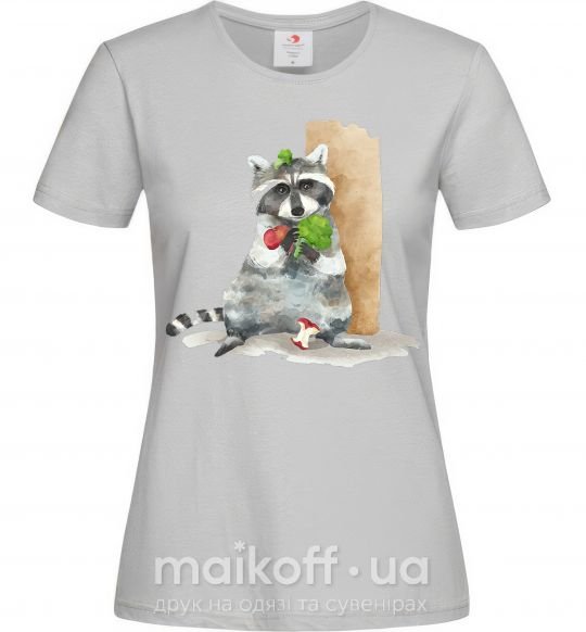 Женская футболка Енот ест Серый фото