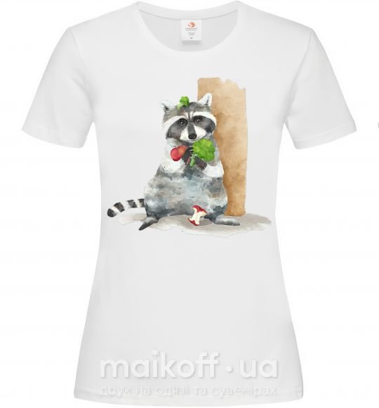 Женская футболка Енот ест Белый фото