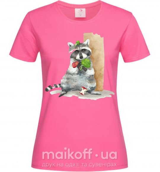 Женская футболка Енот ест Ярко-розовый фото