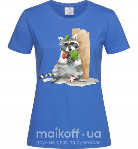 Женская футболка Енот ест Ярко-синий фото