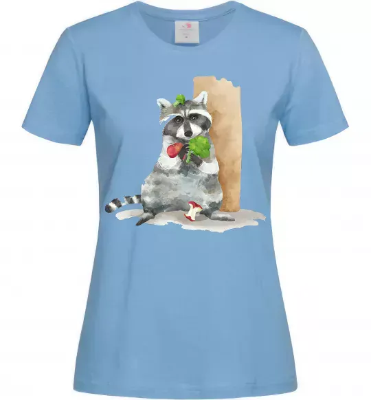 Женская футболка Єнот їсть Голубой фото