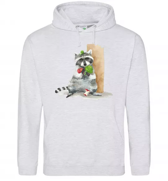 Чоловіча толстовка (худі) Єнот їсть Сірий меланж фото