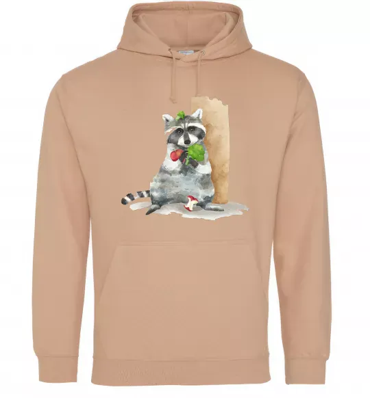 Чоловіча толстовка (худі) Єнот їсть Пісочний фото