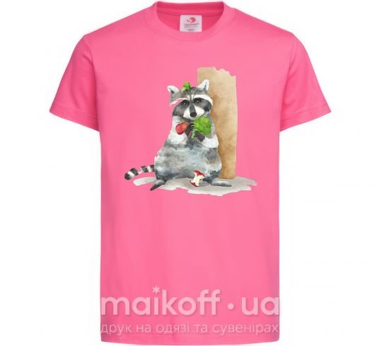 Детская футболка Енот ест Ярко-розовый фото