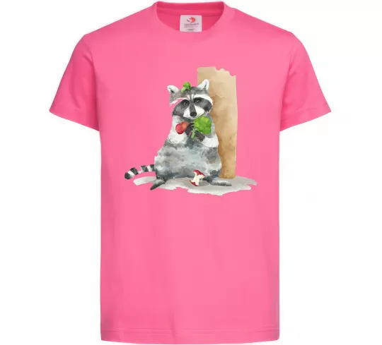 Дитяча футболка Єнот їсть Яскраво-рожевий фото