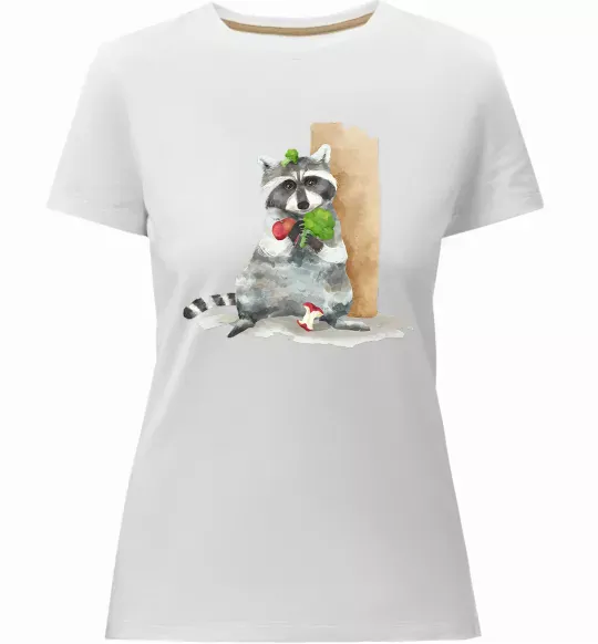 Жіноча преміум футболка Єнот їсть Білий фото