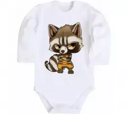 Детский боди Єнот в навушниках Белый фото Детский боди Єнот в навушниках Белый фото