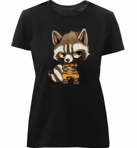 Женская премиум футболка Angry racoon Черный фото