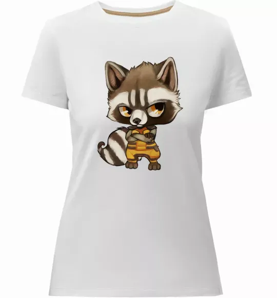 Женская премиум футболка Angry racoon Белый фото