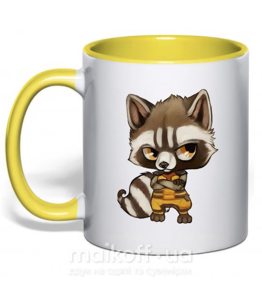 Чашка с цветной ручкой Angry racoon Солнечно желтый фото