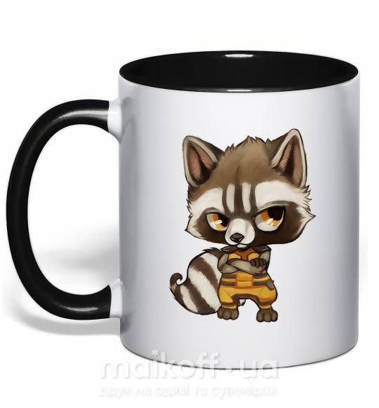 Чашка с цветной ручкой Angry racoon Черный фото