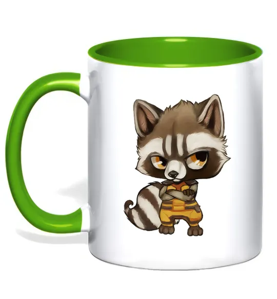 Чашка с цветной ручкой Angry racoon Лаймовый фото