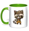 Чашка с цветной ручкой Angry racoon Лаймовый фото