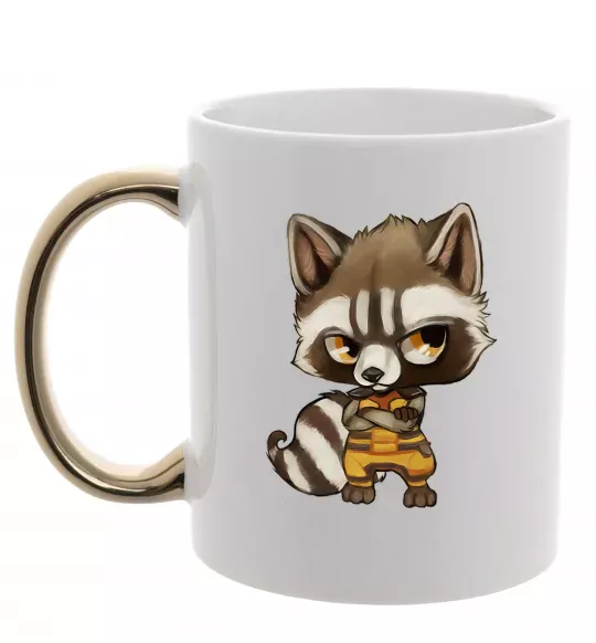 Чашка с цветной ручкой Angry racoon Золото фото