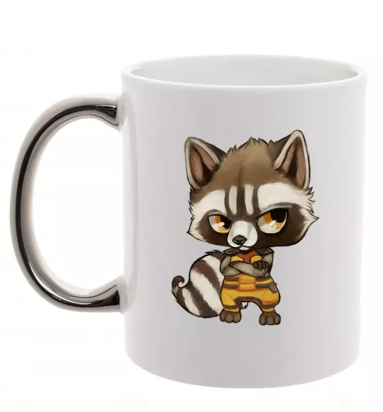 Чашка с цветной ручкой Angry racoon Серебро фото