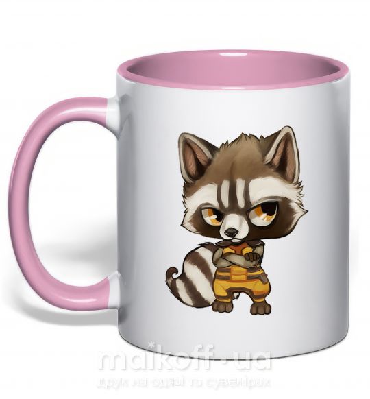 Чашка с цветной ручкой Angry racoon Нежно розовый фото