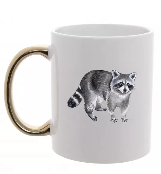 Чашка с цветной ручкой Малюнок єнота Золото фото