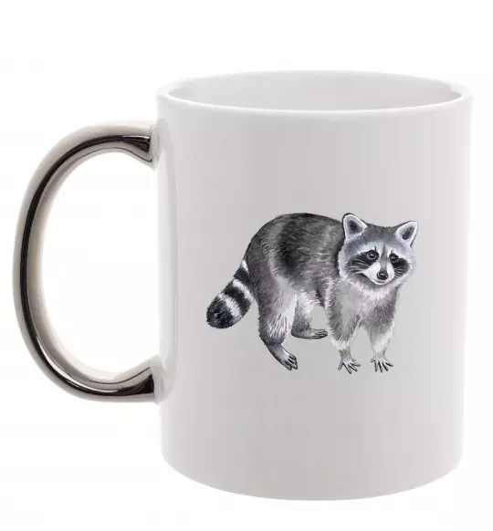Чашка с цветной ручкой Малюнок єнота Серебро фото