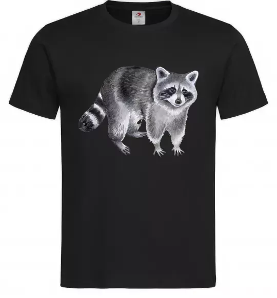 Мужская футболка Малюнок єнота Черный фото