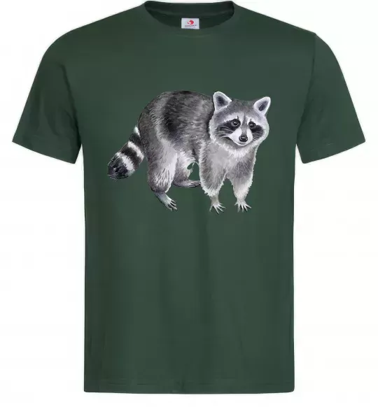Мужская футболка Малюнок єнота Темно-зеленый фото