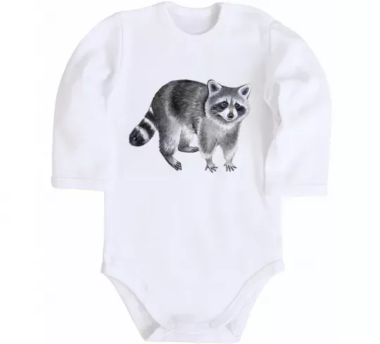 Дитячий бодік Малюнок єнота Білий фото