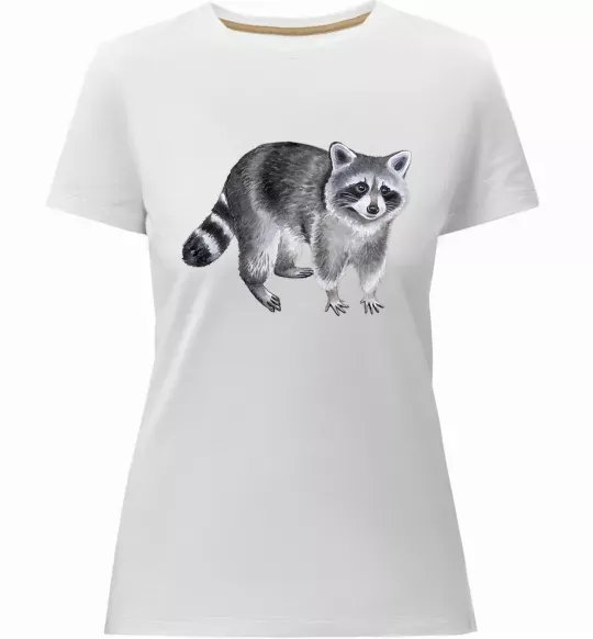 Женская премиум футболка Малюнок єнота Белый фото