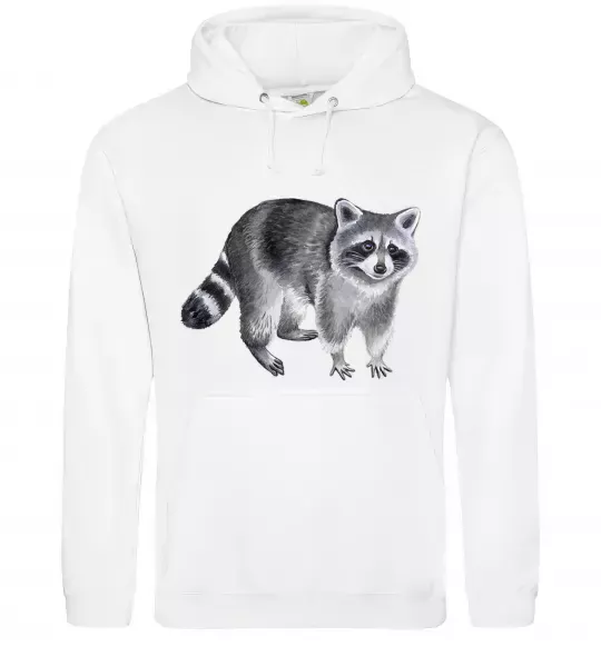 Мужская толстовка (худи) Малюнок єнота Белый фото
