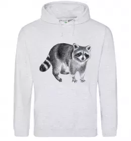 Мужская толстовка (худи) Малюнок єнота Серый меланж фото