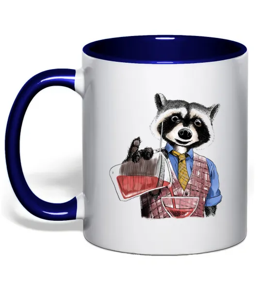 Чашка с цветной ручкой Єнот бармен Глубокий темно-синий фото