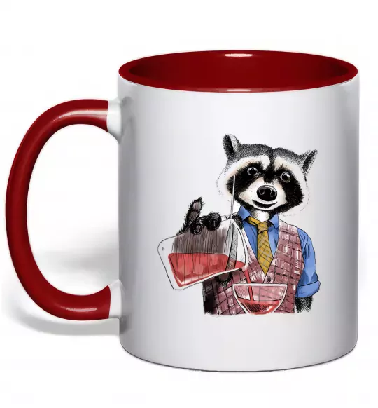 Чашка с цветной ручкой Єнот бармен Красный фото