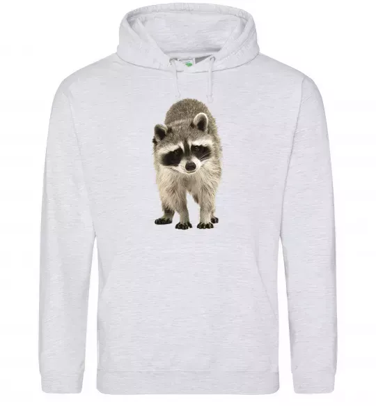 Мужская толстовка (худи) Realistic racсoon Серый меланж фото