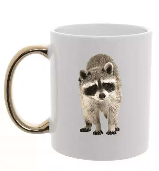 Чашка з кольоровою ручкою Realistic racсoon Золото фото