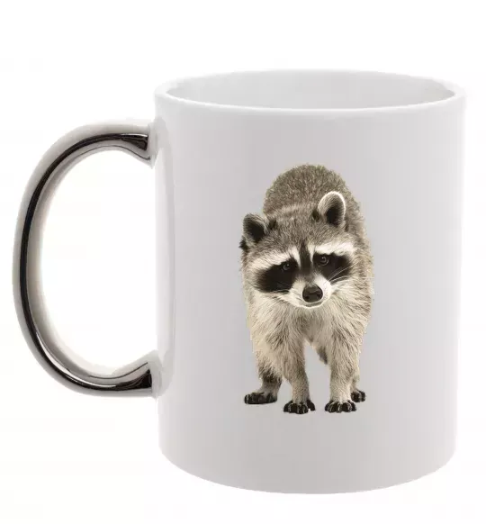 Чашка з кольоровою ручкою Realistic racсoon Срібло фото
