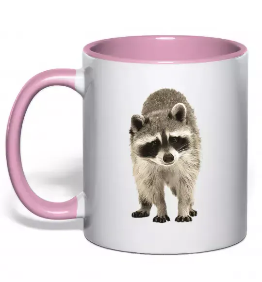 Чашка з кольоровою ручкою Realistic racсoon Ніжно рожевий фото