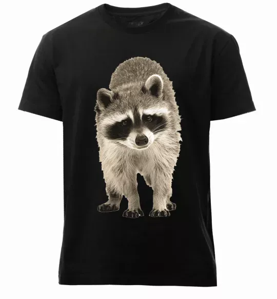 Мужская премиум футболка Realistic racсoon Черный фото