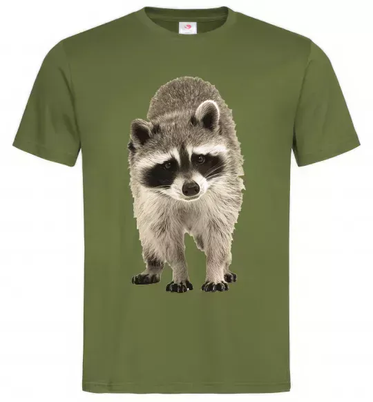 Чоловіча футболка Realistic racсoon Оливковий фото