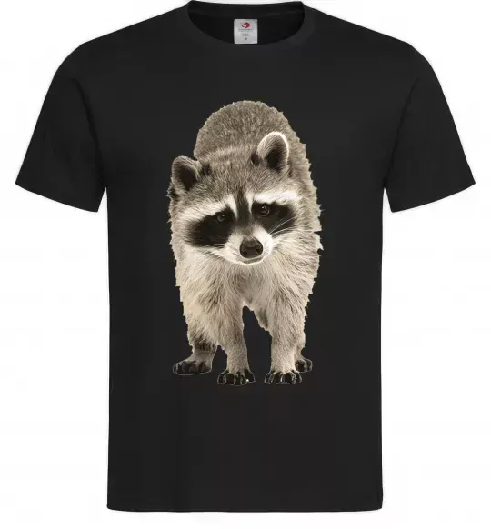 Чоловіча футболка Realistic racсoon Чорний фото