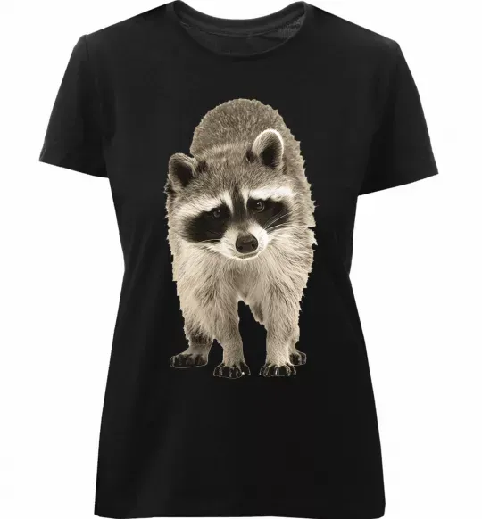 Женская премиум футболка Realistic racсoon Черный фото