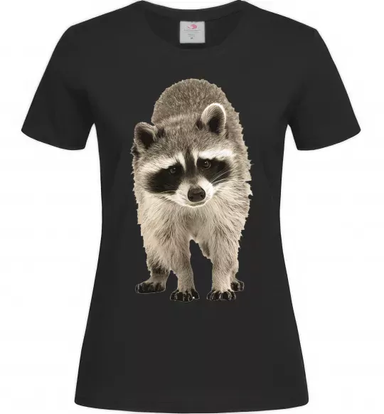 Жіноча футболка Realistic racсoon Чорний фото